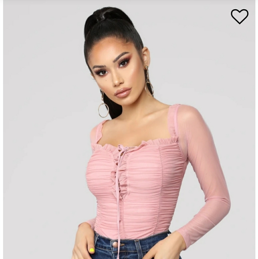 Fashion Nova Maura Mesh bodysuit- Pink L
